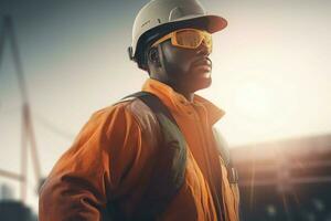 Industry worker helmet protection clothes. Generate Ai photo