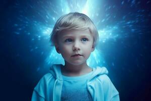 Child blue aura happy. Generate Ai photo