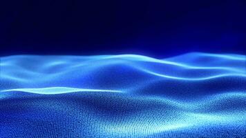 abstrakt blå magi vågor från lysande energi partiklar och rader ljus skinande på en mörk blå trogen hi-tech bakgrund. 4k, 60 fps video slinga.