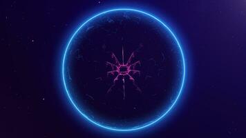 resumen púrpura plexo futurista brillante plasma globo o esfera, energía circulo con suave fluido líneas. magia neón pelota, con partículas campo, vj bucle, 4k 60 fps protector de pantalla, fondo. video