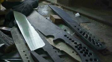 Stack of craftman's tool, blade, knife, 4k footage video