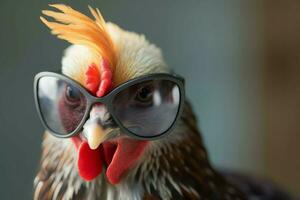 Rooster wear sunglasses. Generate Ai photo