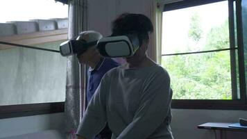 Old man and woman dancing with VR glass, slow motion shot video
