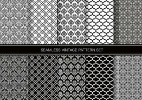 Horizontally And Vertically Repeatable Vector Seamless Monochrome Damask Vintage Pattern Set.