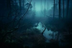 Swamp foggy morning. Generate Ai photo