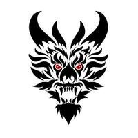 graphic vector illustration of design tribal art dragon face with red eyes