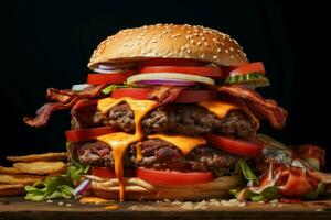 delicioso americano hamburguesa alimento. generar ai foto