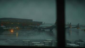 Window view with Aeroflot aircraft at Terminal F of Sheremetyevo Airport video