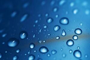 Captivating water droplets on a gradient-filled deep blue background. AI Generated photo