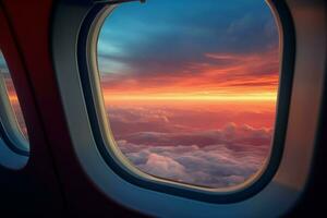 Airplane window. Generate Ai photo