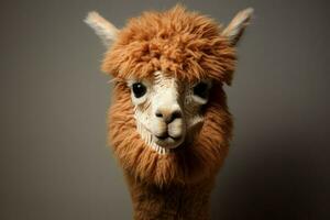 Furry alpaca domestic farm. Generate Ai photo