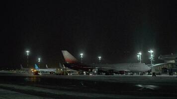 Vnukovo Airport view at winter night, Moscow video