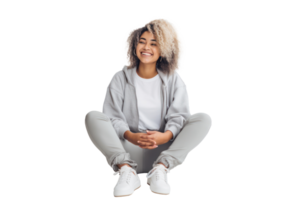 contento mujer en blanco camisa png