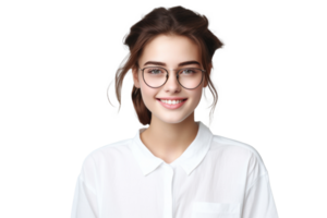 contento mujer en blanco camisa png