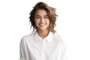 Happy woman in white shirt png