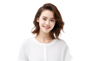 Happy woman in white shirt png