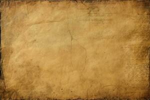 Aged parchment texture featuring dark, tattered edges. AI Generated photo