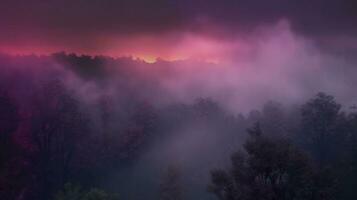 encantador rosa, magenta, y púrpura niebla en oscuro brumoso antecedentes ai generado foto