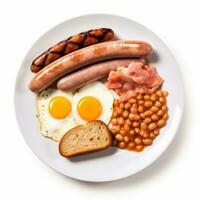 English breakfast on plate morning food banner. Generate Ai photo