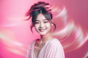 Asian girl pink. Generate Ai photo