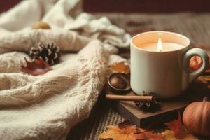 Autumn blanket candle. Generate Ai photo