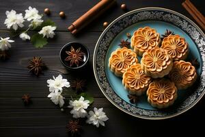 Traditional Chinese mid autumn mooncake festival. Mid-Autumn Festival concept photo