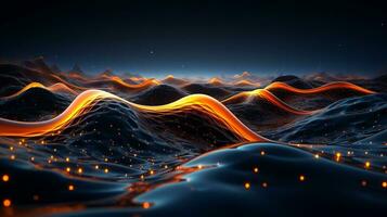 An impressive 3D rendering that features a dynamic wave abstract background. Network and big data concept. photo