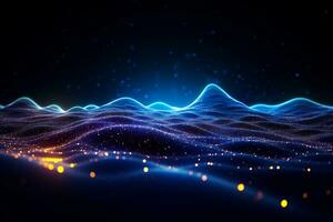 An impressive 3D rendering that features a dynamic wave abstract background. Network and big data concept. photo