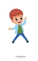 cute happy little boy jumping vector