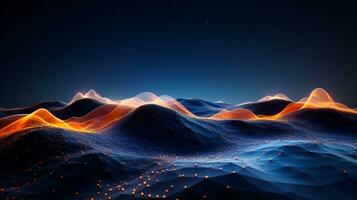 An impressive 3D rendering that features a dynamic wave abstract background. Network and big data concept. photo