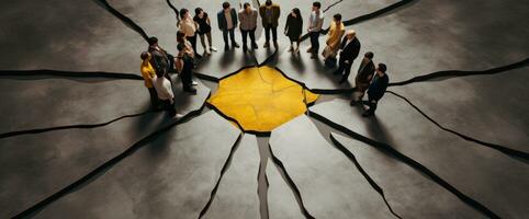 A crowd in the shape of an empty circle photo