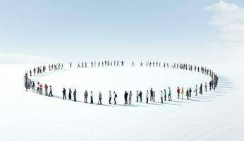 un multitud en el forma de un vacío circulo foto