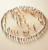 A crowd in the shape of an empty circle photo