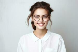 Happy woman in white shirt photo