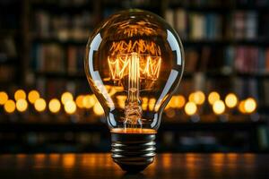 Illuminating knowledge Glowing bulb enhances books wisdom, symbolizing inventive inspiration AI Generated photo