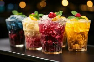 Chill meets color, frozen fruit slush in cups Icy, vibrant refreshment AI Generated photo