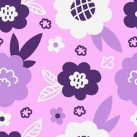 Purple flowers seamless pattern in doodle style vector