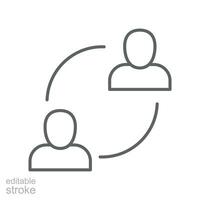 User exchange line icon, two people or person, in connect arrow, communication circle trade. Personnel change Staff updating logo Editable stroke vector illustration design on white background. EPS 10