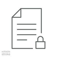 Document lock icon, secure, confidential, privacy. Security contract. Web Cyber defence lock sign. Private protection symbol. Editable stroke. vector illustration. design on white background. EPS 10