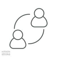 User exchange line icon, two people or person, in connect arrow, communication circle trade. Personnel change and Staff updating. Editable stroke vector illustration design on white background. EPS 10