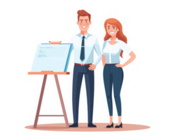 smiling business colleagues standing with clipboard at desk . AI Generated png