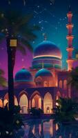 Ai generative, beautiful colorful mosque in a beautiful night video
