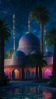 Ai generative, beautiful colorful mosque in a beautiful night video