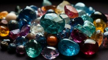 vistoso piedras preciosas, mezcla de diferente formas y colores, precioso gemas ai generado foto