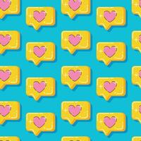 Cartoon funny retro bubble speech with a heart. Vector cartoon seamless pattern, 90s pop style.
