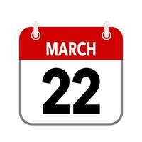 22 March, calendar date icon on white background. vector