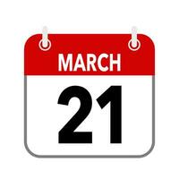 21 March, calendar date icon on white background. vector