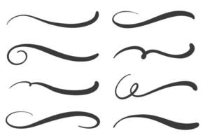 Swashes swoops and swishes calligraphy signs. Underlines hand drawn strokes. Vector symbols set.