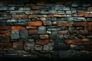 Imposing and robust appearance of a dark hued brick wall AI Generated photo