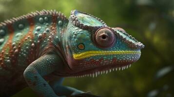 Multicolored chameleon, up close AI Generated photo